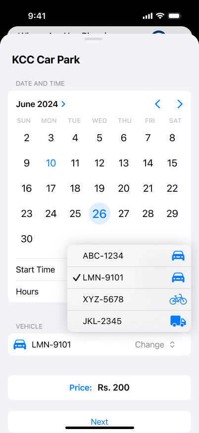 ParkMate Reservation Screen